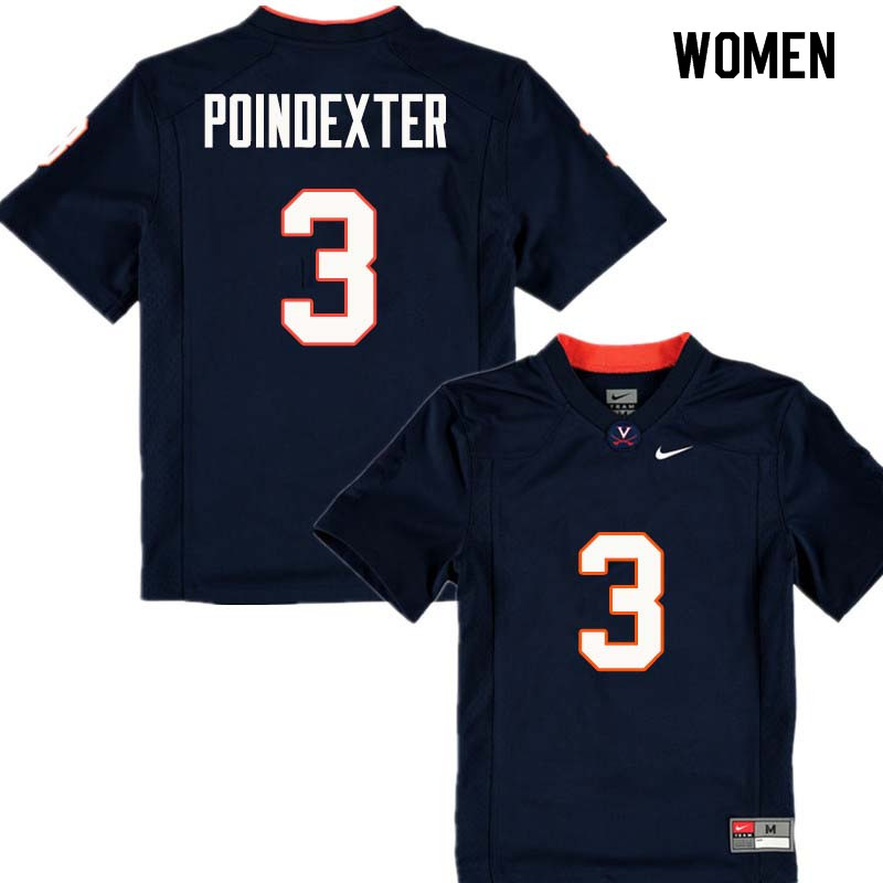 Women #3 Anthony Poindexter Virginia Cavaliers College Football Jerseys Sale-Navy